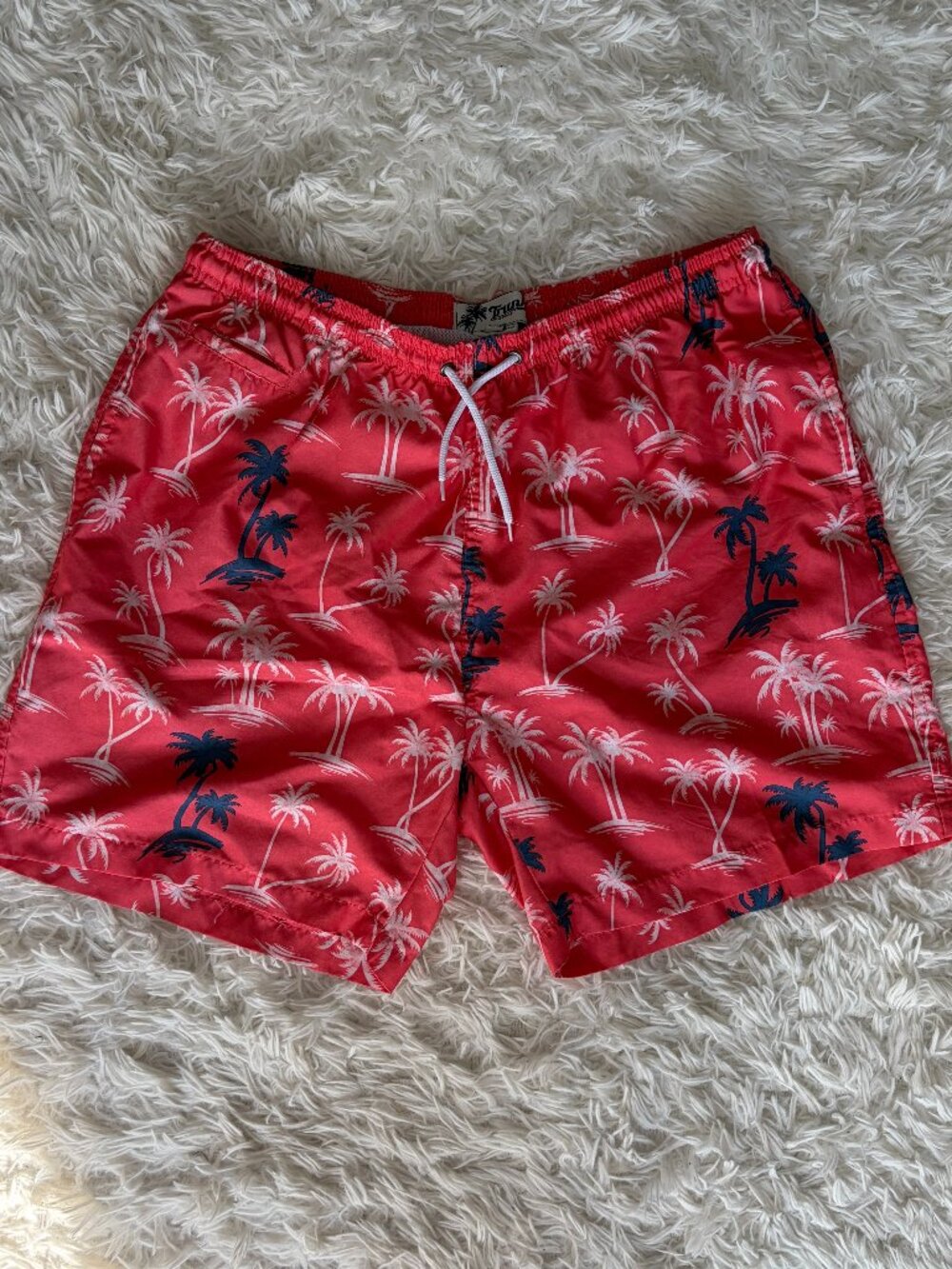 Red Palm Tree Trunks Surf & Swim Co. Shorts Size XL Elastic Waistband Adjustable